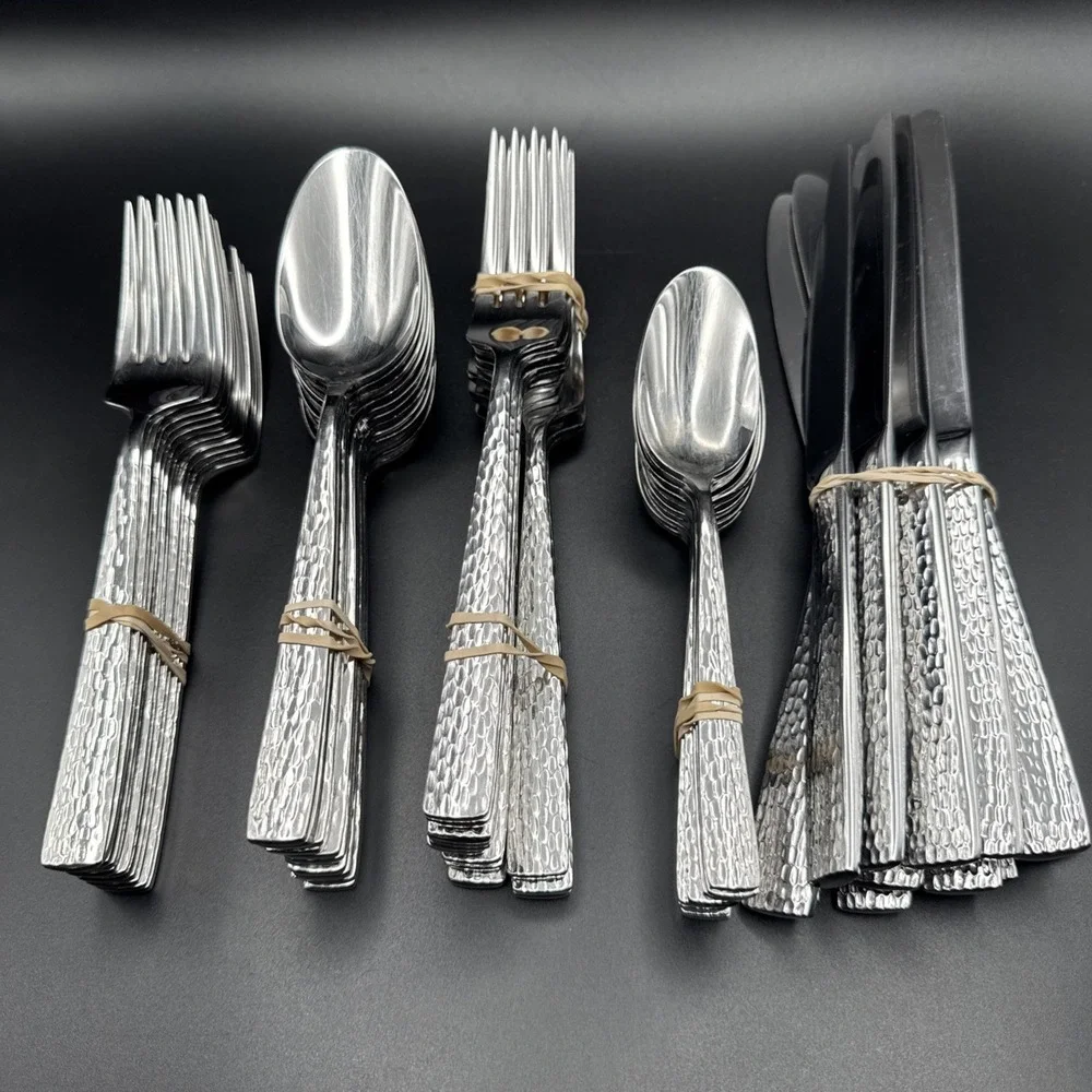 Mikasa Oliver Flatware Forks Spoons Knives Dinner Salad Lot Stainless Hammered